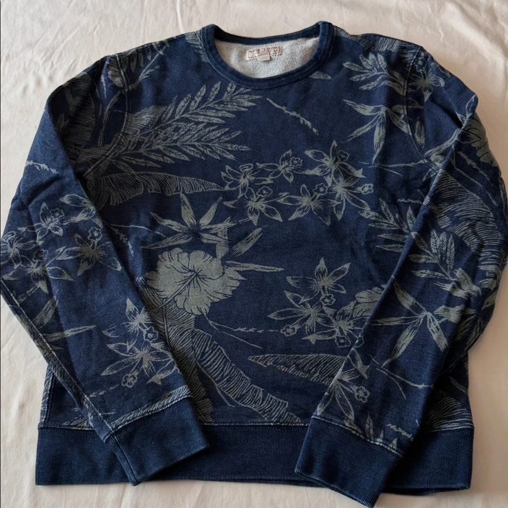 J. Crew x Wallace & Barnes Indigo Men's Blue Floral Crewneck Sweatshirt
